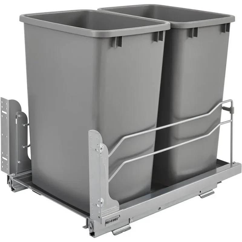 

Double Pull-Out Trash Can for Under Kitchen Cabinets 35 Quart 8.75 Gallon with Soft-Close Slides, Metallic Silver