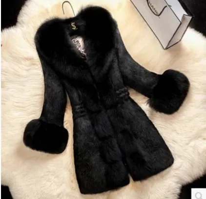

Women Faux Fox Fur Coats Solid V Neck Full Sleeve Casual Mid Length Coat Splice Slim Fit Jackets Thick Warm Outerwear Winter