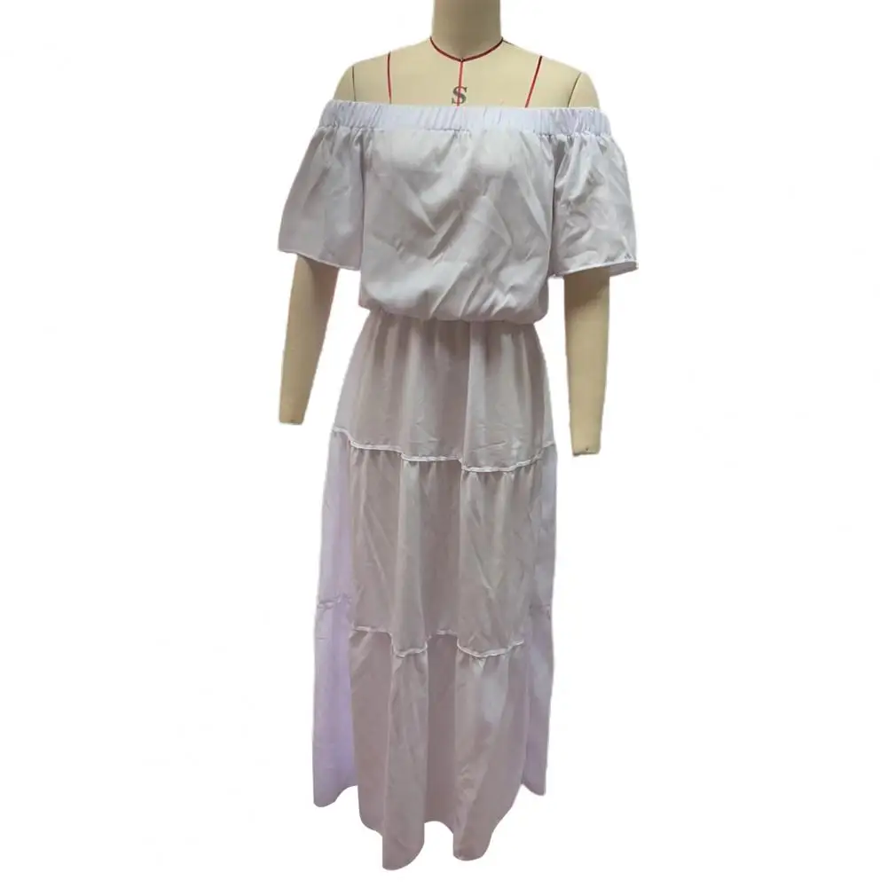 Fashion Long Dress Large Hem Women Dress Stitching Off Shoulder Elegant Maxi Dress Thin
Fashion Long Dress Large Hem Women Dress Stitching Off Shoulder Elegant Maxi Dress Thin
