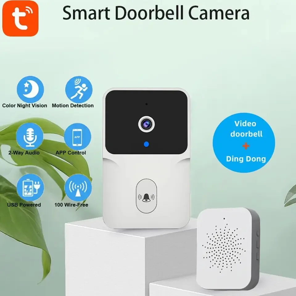 

Tuya Smart Video Doorbell Wireless HD Camera PIR Motion Detection IR Alarm Security Door Bell Wi-Fi Intercom for Home Apartment