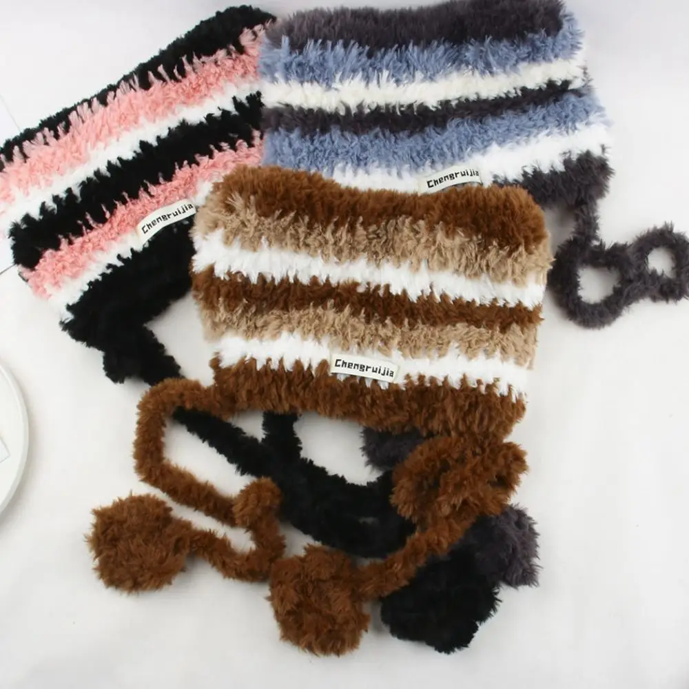 

Contrasting Color Crochet Knitted Hat Gift Imitation Mink Hair Cute Woolen Hat Plush Ear Protector Caps