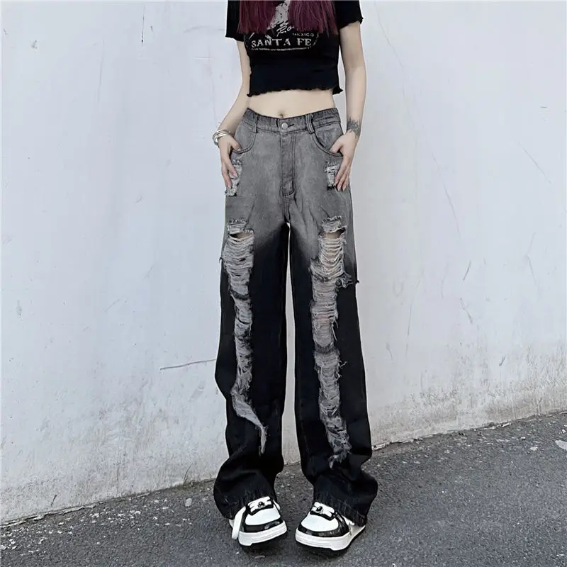 Y2K women jeans European and American hip hop streetwear pants gradual color change ripped jeans design sense straight leg pants
Y2K women jeans European and American hip hop streetwear pants gradual color change ripped jeans design sense straight leg pants