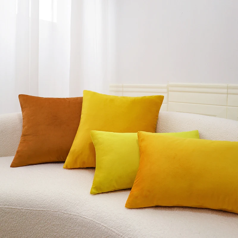 

Velvet Pillow/ Cushion Cover Orange/Yellow Nordic Decoration Super Soft Pillowcase for Sofa Living Room House Decorative Pillows