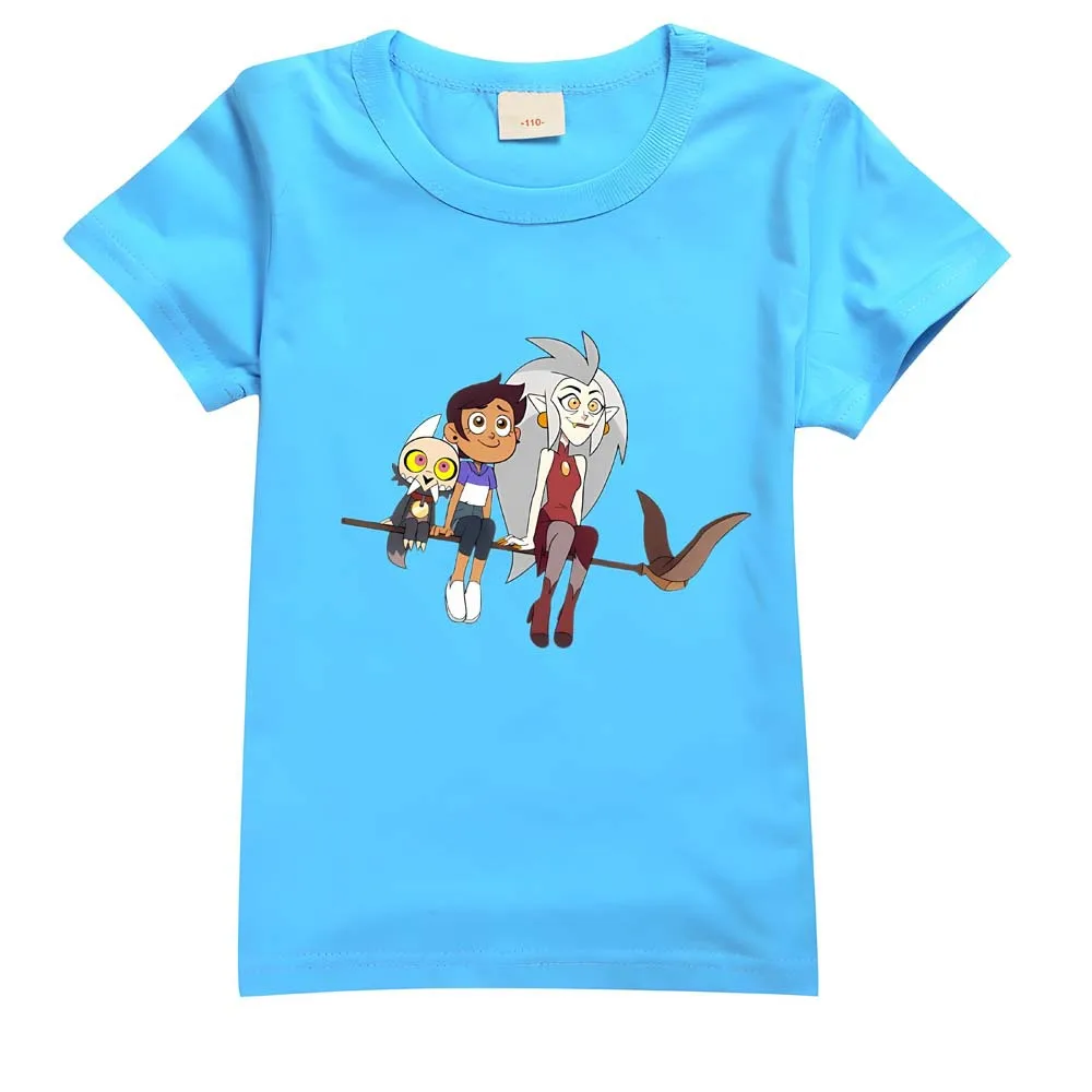 

Детская футболка с изображением домика совы, кавайная футболка, повседневная одежда с аниме-рисунком, футболки, модные топы с коротким рукавом для маленьких девочек и мальчиков