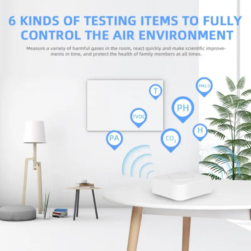 Датчик качества воздуха Tuya Wi-Fi для умного дома, измеритель Co2, HCHO, PM2.5, TVOC, датчик температуры и влажности, сигнализация для умного срока службы
Датчик качества воздуха Tuya Wi-Fi для умного дома, измеритель Co2, HCHO, PM2.5, TVOC, датчик температуры и влажности, сигнализация для умного срока службы