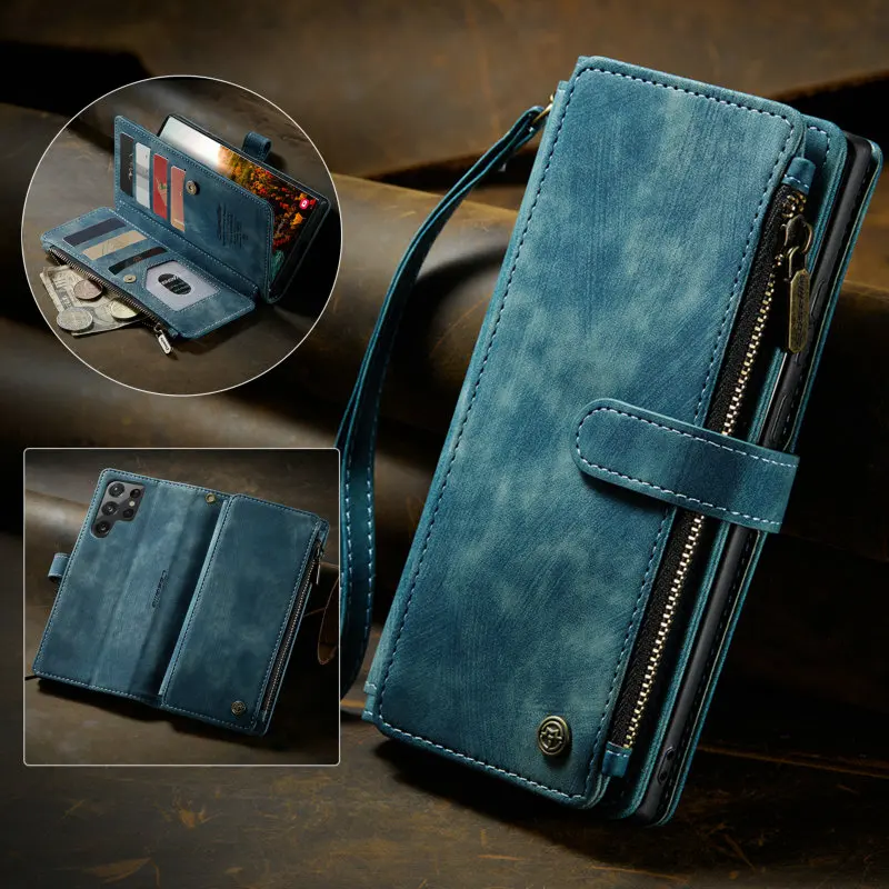 

CaseMe Galaxy S23 Case For Samsung Zipper Wallet S23 Ultra 5G S21 S22 Plus Credit Card Slots Book Leather Phone Z Fold 3 4 Case