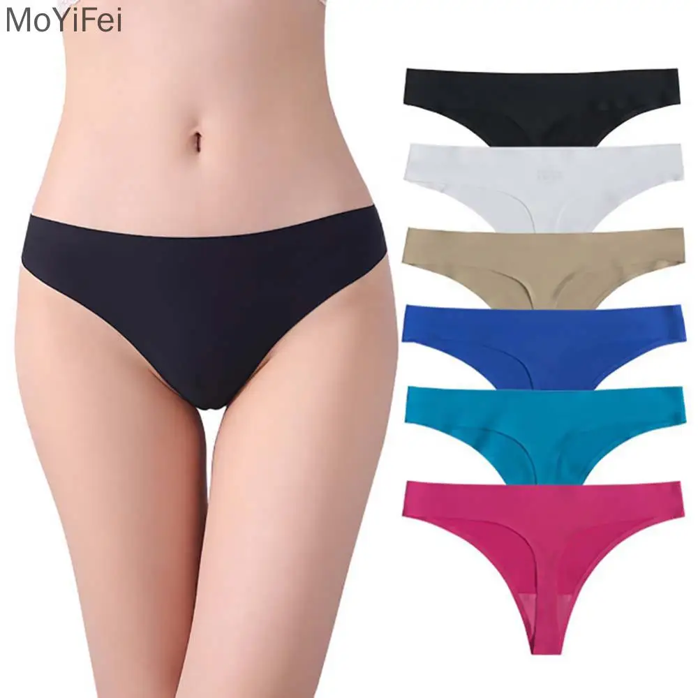 

1pc Women's Panties Low Waist Seamless Thong Ice Silk Ladies Briefs Lingere Panty Underware Comfortable Cotton Crotch G-strings