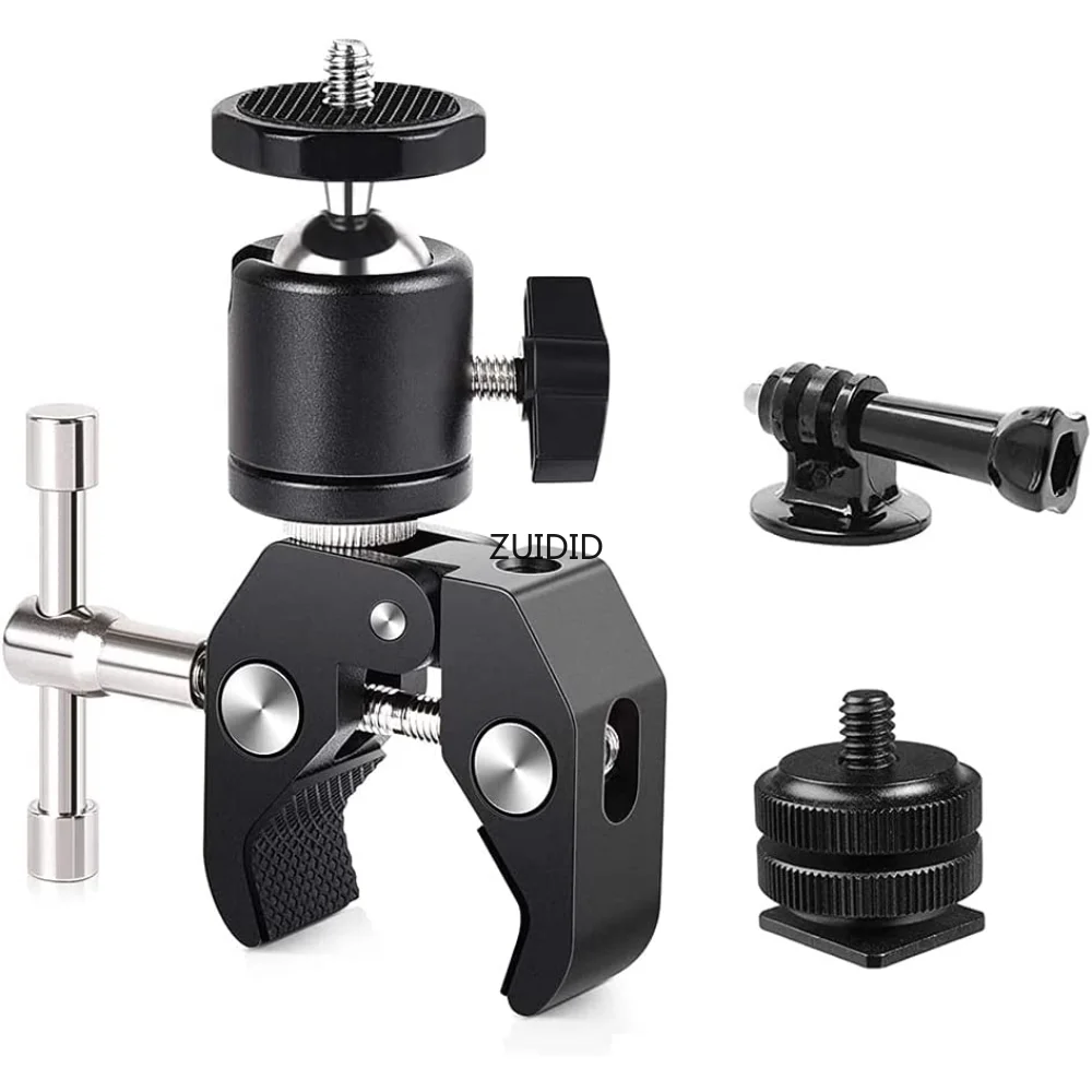 

ZUIDID for DSLR Camera Super Clamp Holder w/ Ball Head Mount Hot Shoe Adapter For Gopro/Camera Light/Monitor Attachment