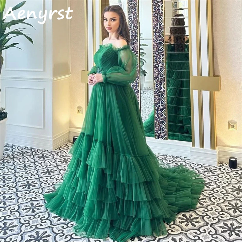 Aenyrst Green Off Shoulder Long Puff Sleeves Evening Dresses A Line Tiered Tulle Prom Dress Floor Length Formal Occasion Gowns
Aenyrst Green Off Shoulder Long Puff Sleeves Evening Dresses A Line Tiered Tulle Prom Dress Floor Length Formal Occasion Gowns