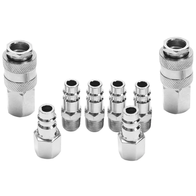 

8Pcs European Style 1/4Inch NPT Quick Coupling Male And Female Set Quick Connector Kit Quick Coupler Air Hose Pneumatic Fitting