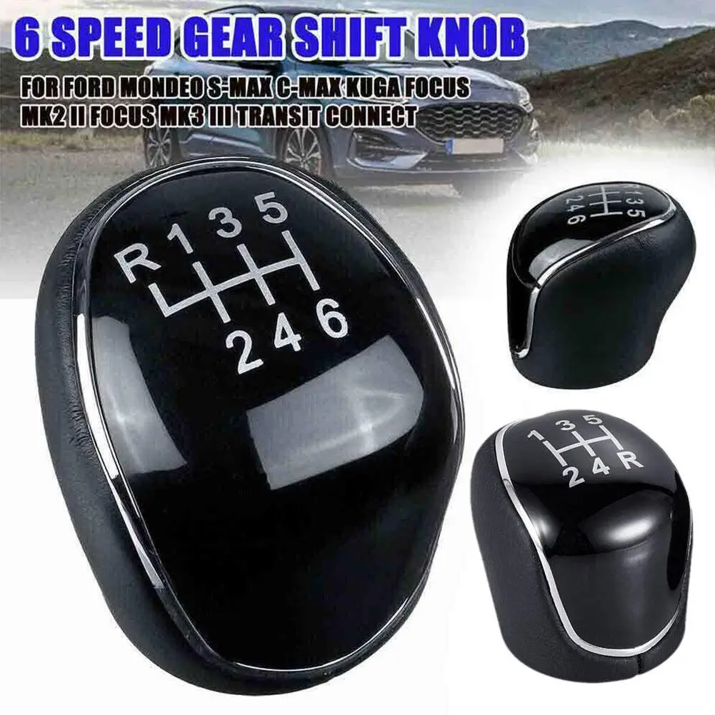 

6 Speed Gear Shift Knob for FORD Mondeo Mk4 S-Max C-Max Focus Mk2 Kuga Leather Shifter Lever Arm Headball Car Accessories