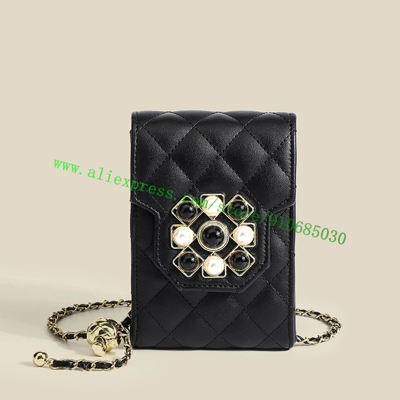 Solid Black Quilted Leather Lady Crossbody Shoulder Carry Mini Mobile Phone Bag Women Lovely Beaded Messenger Purse
Solid Black Quilted Leather Lady Crossbody Shoulder Carry Mini Mobile Phone Bag Women Lovely Beaded Messenger Purse