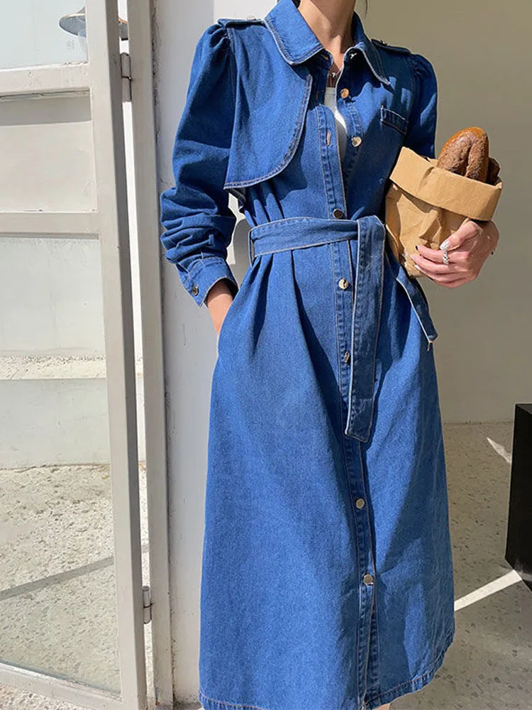 

Denim Dress For Women Spring And Autumn New Slim Waisted And Stylish Long Niche Skirt Long Dresses Outerwears Trench Coat