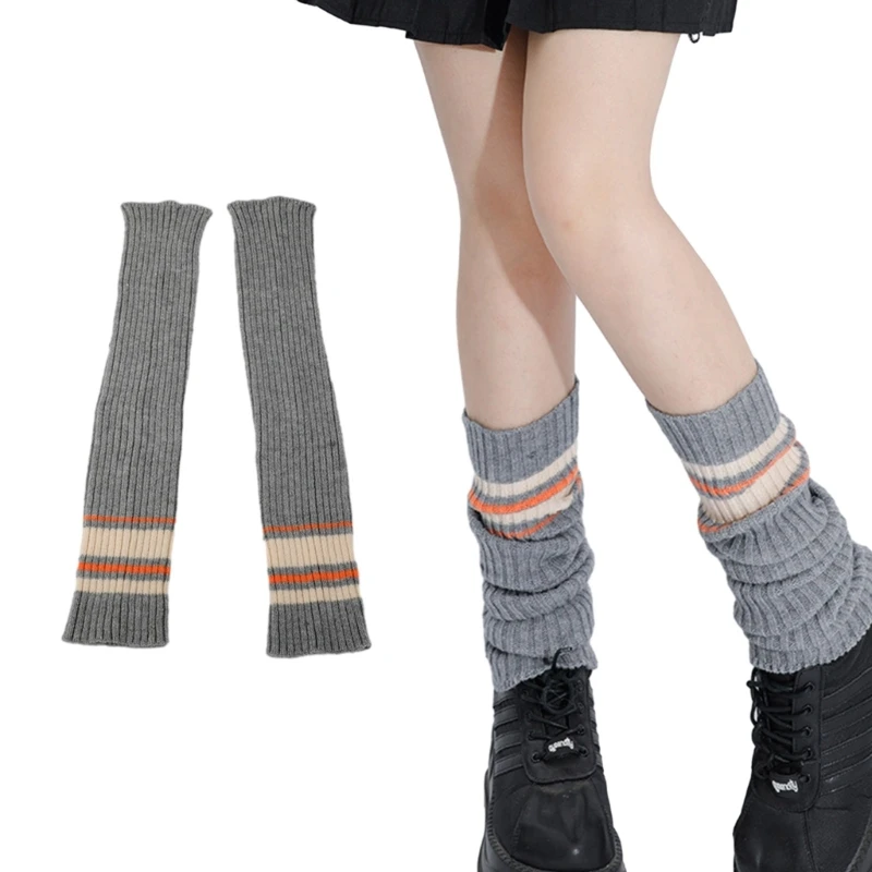 

Girls Womens Lolitas Leg Warmers Y2K Striped Knitted Leg Sleeves Goth Punk Cuff Ankle Heap Socks JK Uniform Foot Cover