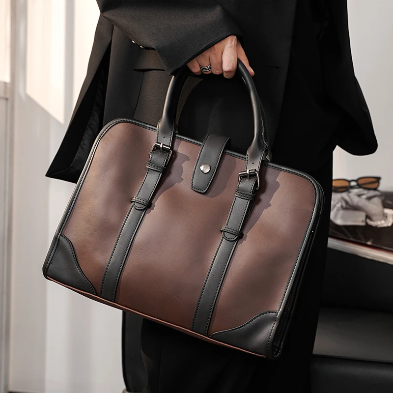 

Vintage Men's Bag Retro Leather Business Briefcase Famous Designer's Shoulder Bag Luxury Leather Brand File Bag Satchels Large