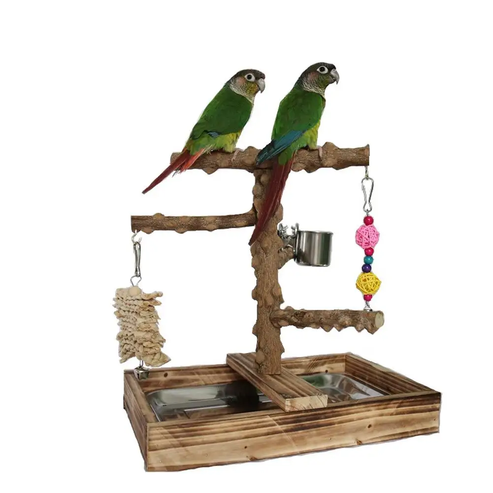 

Parrot Wooden Plays Stand Perch Multifunctional Climbing Ladder Toy Bird Cage Accessories For Relieve Boredom