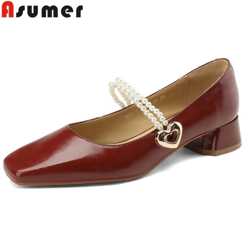 ASUMER 2024 New Size 34-40 String Bead Genuine Leather Shoes Woman Ladies Square Med Heels Dress Pumps Mary Janes Slip On Shoes
ASUMER 2024 New Size 34-40 String Bead Genuine Leather Shoes Woman Ladies Square Med Heels Dress Pumps Mary Janes Slip On Shoes