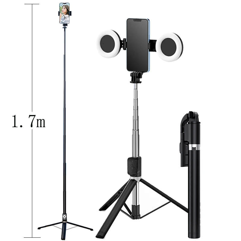 1.7m Extendable live Tripod Selfie Stick Support LED Ring Dual light mirror Stand 4 in 1 Phone Mount for iPhone X 8 11 Android
1.7m Extendable live Tripod Selfie Stick Support LED Ring Dual light mirror Stand 4 in 1 Phone Mount for iPhone X 8 11 Android
