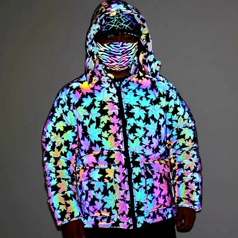 2023 Rainbow Reflective Jacket Maple Leaf Thick Warm Cotton Padded Hip Hop Loose Snow Coat Winter Clothing Men Jackets
2023 Rainbow Reflective Jacket Maple Leaf Thick Warm Cotton Padded Hip Hop Loose Snow Coat Winter Clothing Men Jackets