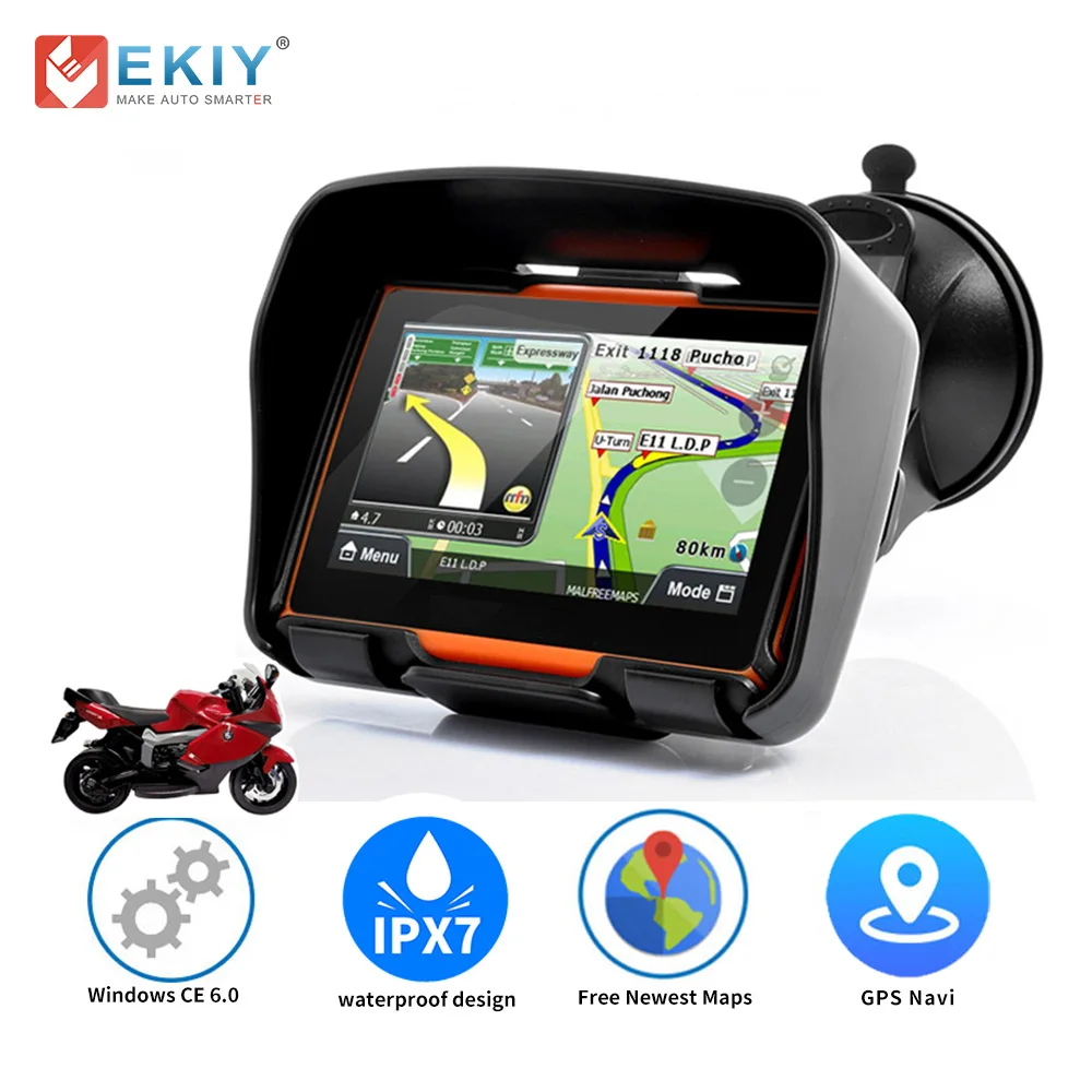 

EKIY 4.3 inch GPS Motorcycle Navigator Motor Car Navigation IPX7 Outdoor Waterproof Touch Screen Bluetooth Built in 8GB Free Map