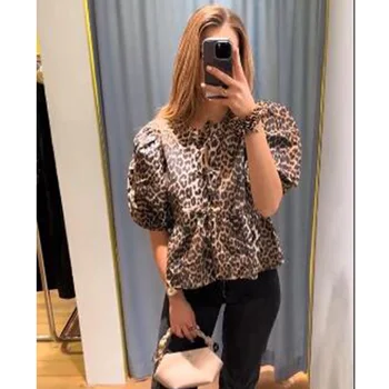 ALOBEE: A Elegância Casual para a Temporada Primavera/Verão 2024 13 2024 Summer New Fashion Leopard Blouse Women's Printed Hollow Lace up Short Top