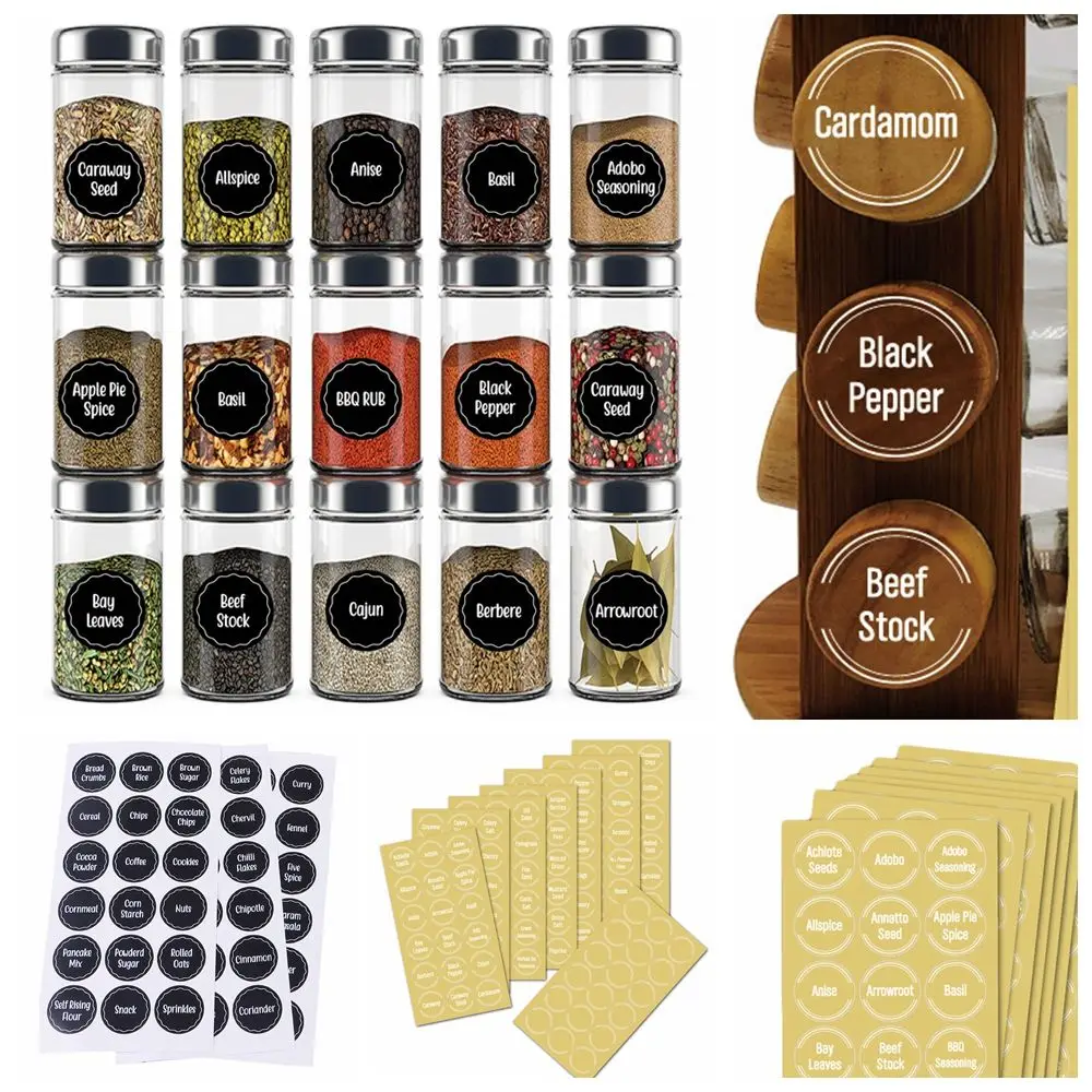 

144PCS Preprinted Storage Container Chalkboard Decals Seasoning Boxes Tags Spices Jar Stickers Kitchen Organizer Pantry Labels