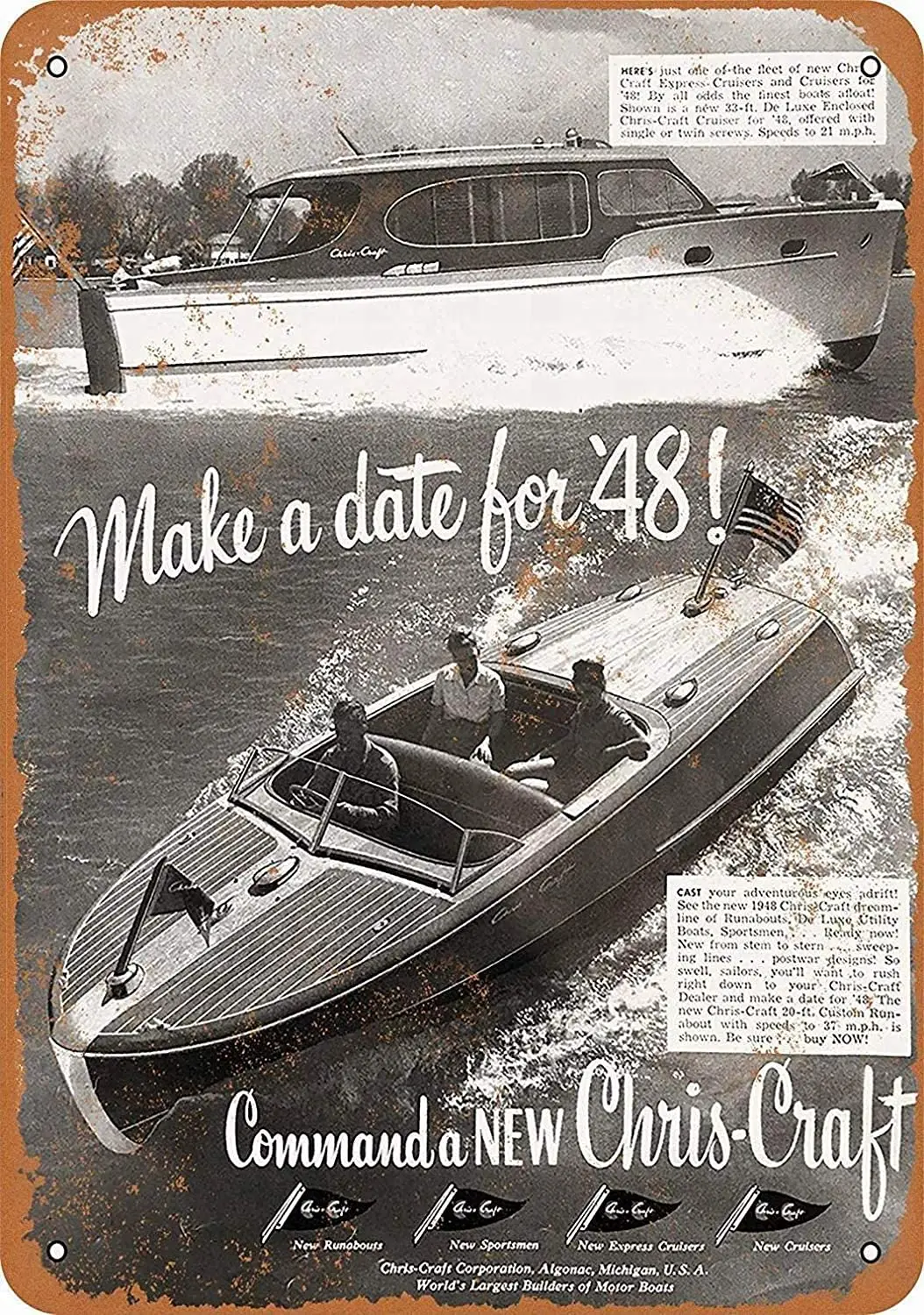 Tin Sign New Aluminum Metal Sign Chris-Craft Speed Boats -Metal Tin Signs, Home Kitchen Wall Retro Poster Plaque Mural Bar Pub C
Tin Sign New Aluminum Metal Sign Chris-Craft Speed Boats -Metal Tin Signs, Home Kitchen Wall Retro Poster Plaque Mural Bar Pub C
