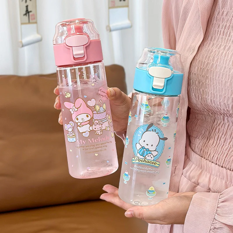 

Kawaii кружка для воды для девочек Sanrio Cinnamoroll Kuromi пластиковая чашка устойчивая к высоким температурам летняя милая детская бутылка для воды подарок