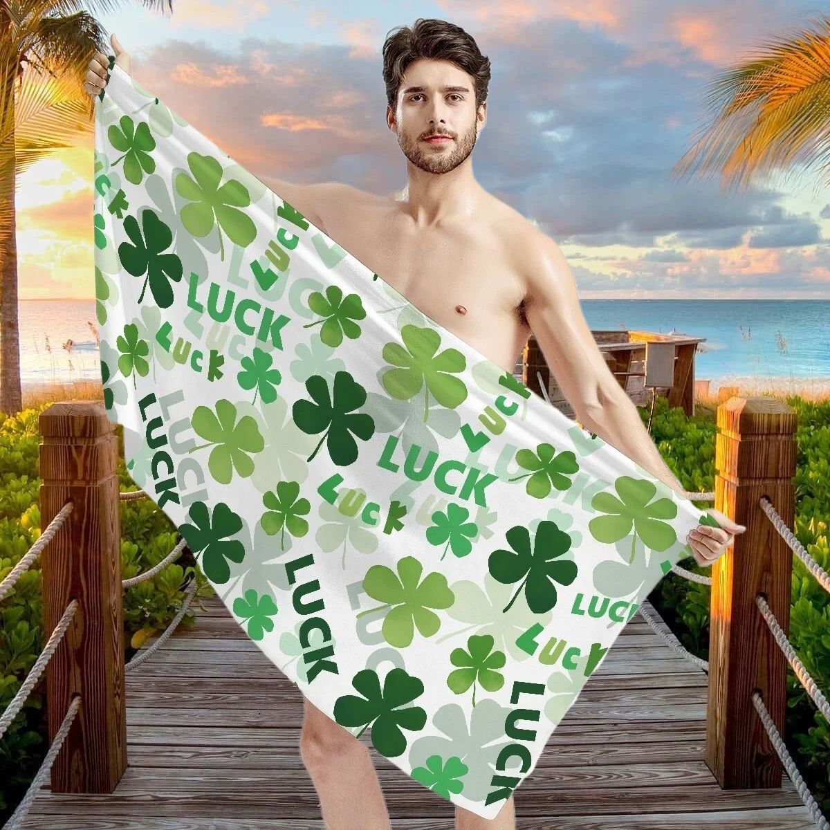 

Soft Blankets for Irish Lucky Day Green Grass Printing Beach Towel Practical Gifts St. Patrick's Day Absorbent Face Towels Decor