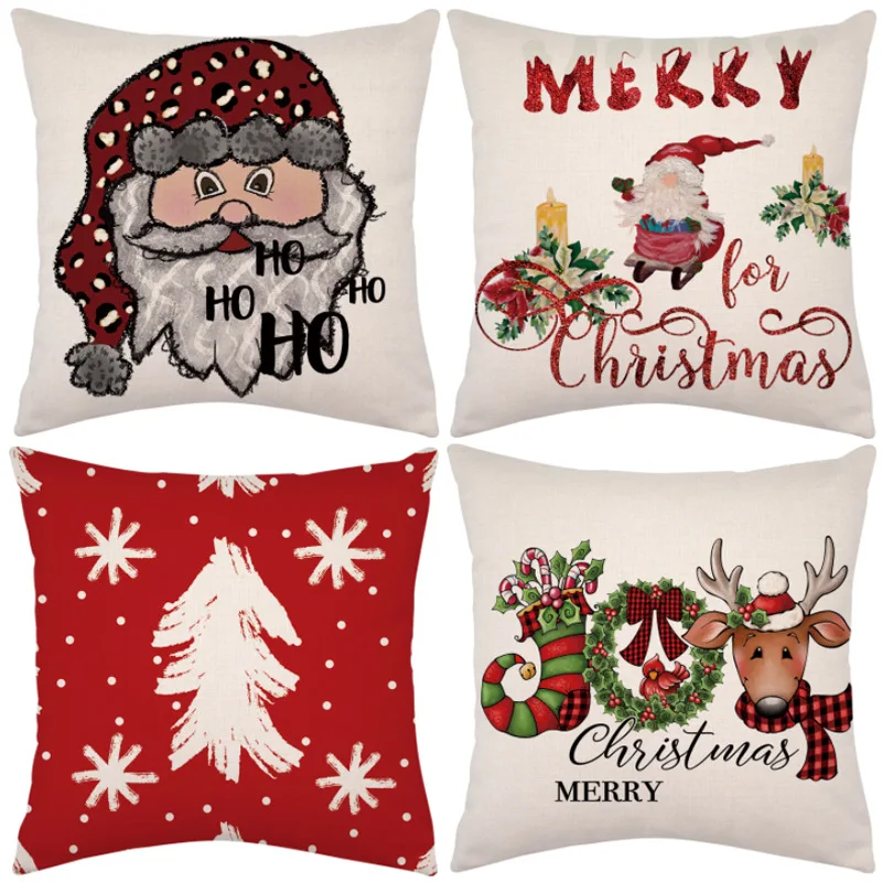 

Christmas Wreath Pillowcase Red Series Geometric Plant Pillow Cover Home Sofa Decor Cushion Cover 50x50cm Santa Claus G329