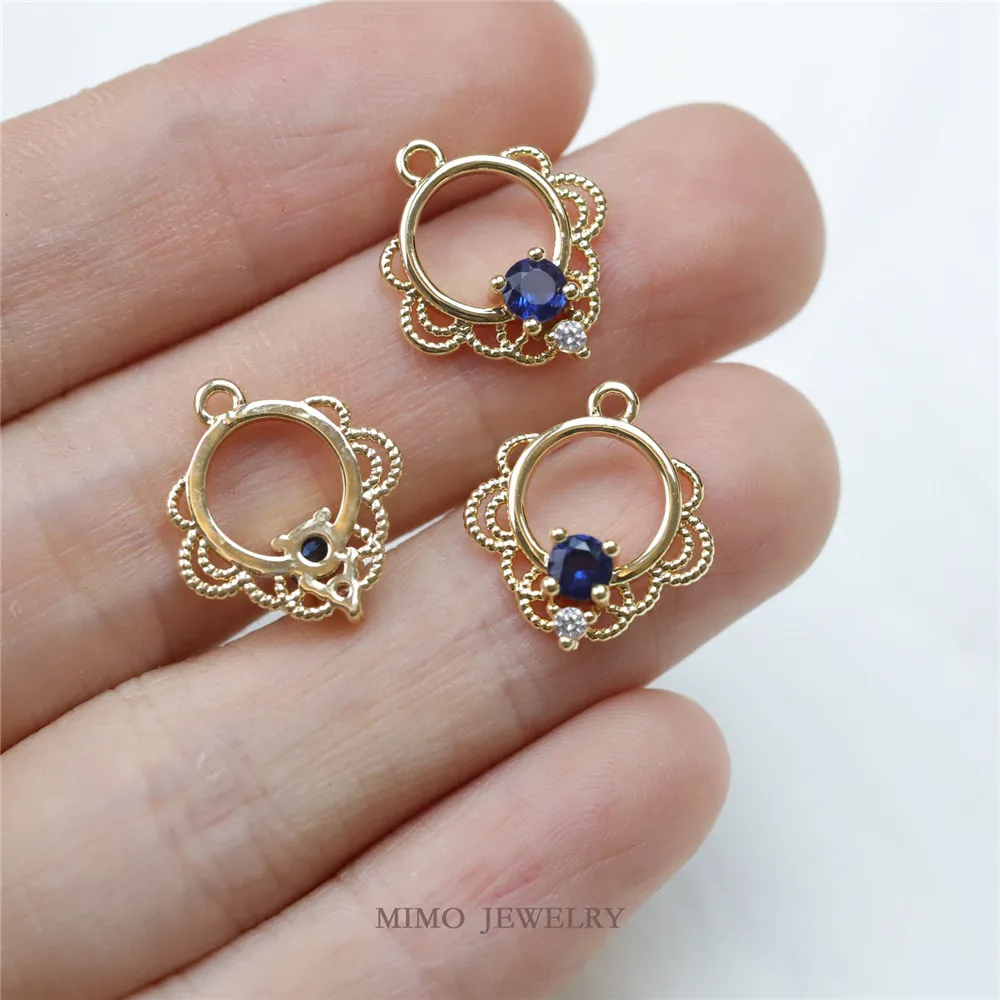 Copper plated real gold micro-inlaid blue zircon lace lace blue round pendant DIY accessory
Copper plated real gold micro-inlaid blue zircon lace lace blue round pendant DIY accessory