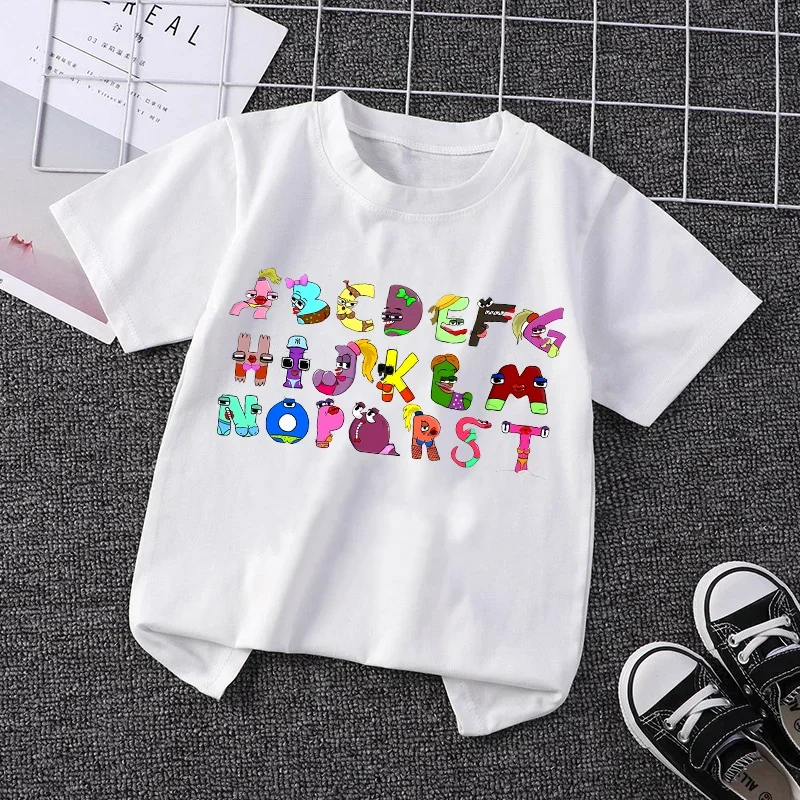 

Детская футболка с принтом алфавита и Лори, футболки с принтом игры для мальчиков и девочек, милые детские летние топы, мультяшная детская одежда в подарок