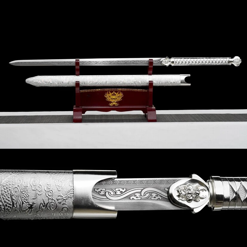 110cm Medieval Silver Dragon Sword Real Steel KungFu Ninja Battle Sword Water Ripple Real Sword Battle ready sharp weapon katana
110cm Medieval Silver Dragon Sword Real Steel KungFu Ninja Battle Sword Water Ripple Real Sword Battle ready sharp weapon katana