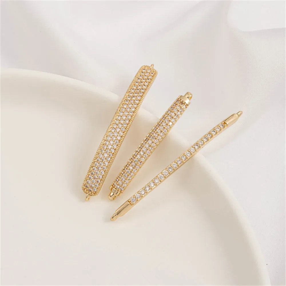 

Micro-inlaid Zircon 14K Gold Plating Double-hole Elbow Rod-shaped Hand-row Double-hanging Connector Diy Bracelet Accessories