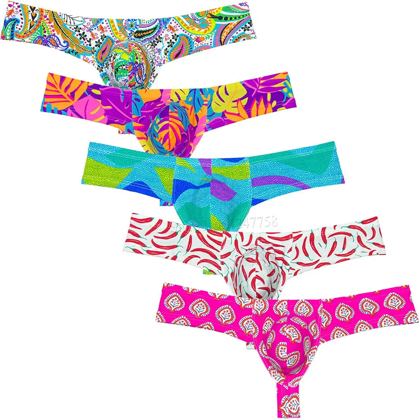 

Sexy Men's Cheeky Boxer Thong Printed Skimpy Underwar Boxers & Briefs 1/3 Rear Coverage Bottoms Hipster Bikini