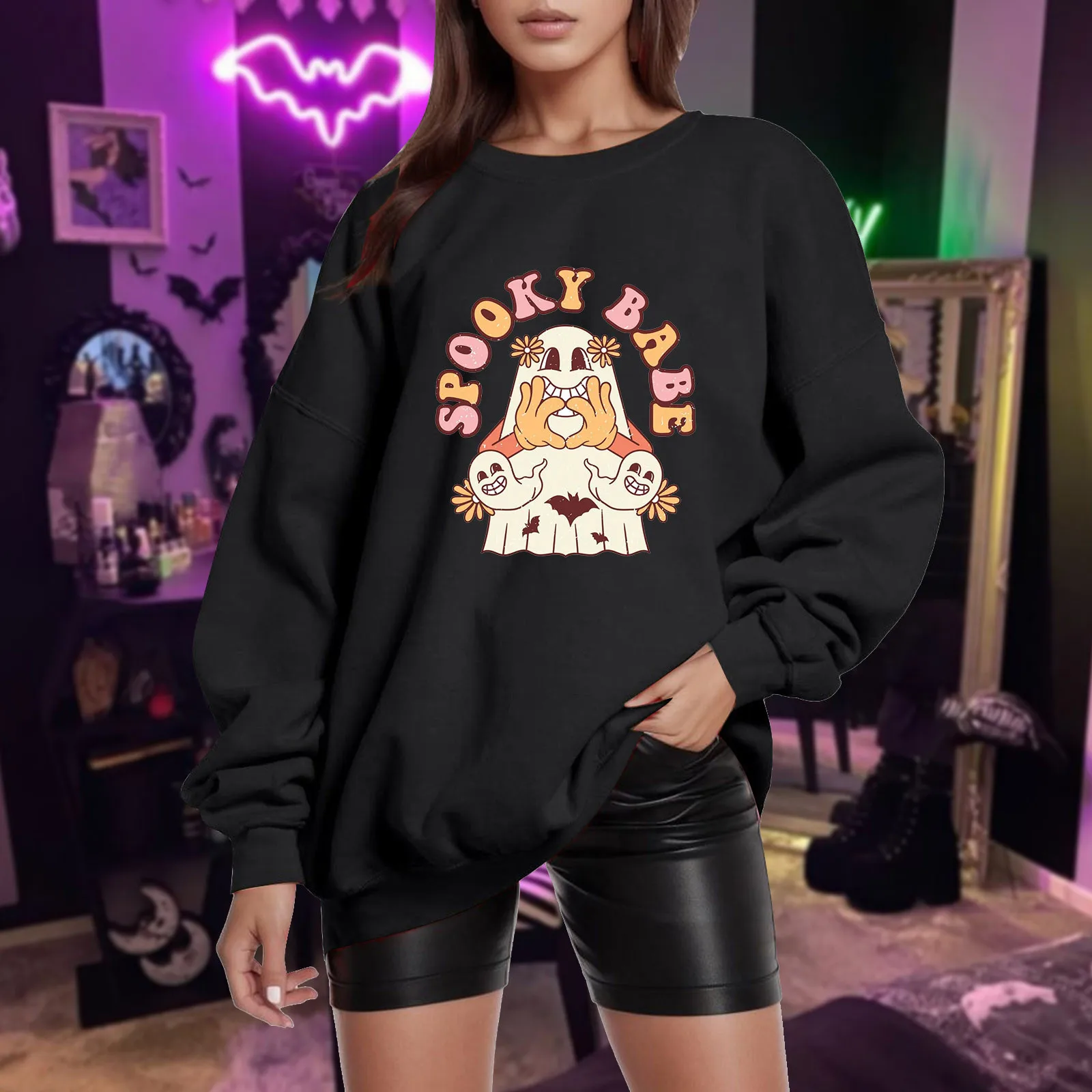 Ladies Sweatshirt Women's Loose Solid Color Halloween Love Flower Print Drop Shoulder Sleeve Hoodless Fall Shirt
Ladies Sweatshirt Women's Loose Solid Color Halloween Love Flower Print Drop Shoulder Sleeve Hoodless Fall Shirt
