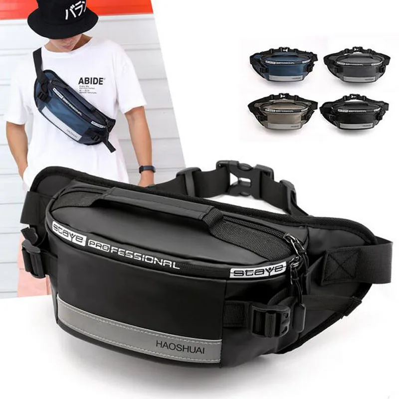 

Men Nylon Fanny Chest Pack Hip Bum Reflective Strip Shoulder Bag Multi-Functional Anti-theft Male Belt Close-Fitting Waist Bags