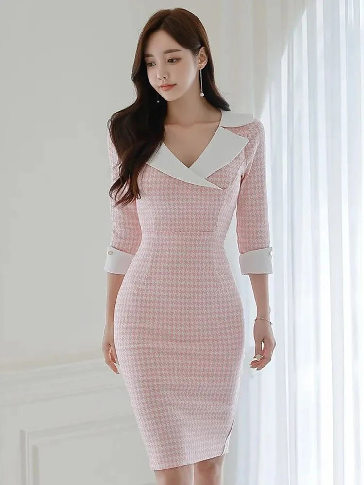 Fashion Lady Formal Occasion Pencil Dress Women Clothes Sweet Elegant Office Vintage Houndstooth Notched Neck Slim Midi Vestidos
Fashion Lady Formal Occasion Pencil Dress Women Clothes Sweet Elegant Office Vintage Houndstooth Notched Neck Slim Midi Vestidos