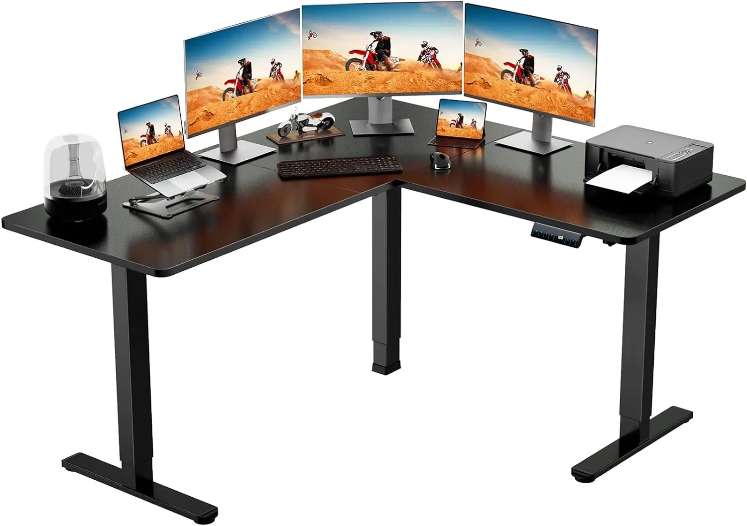 

ErGear L-Shaped Electric Standing Desk, 63 inches Double Motor Height Adjustable Sit Stand up Corner Desk,Carbon Black