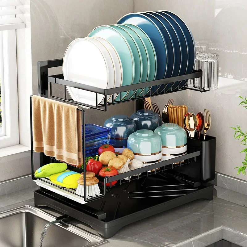 2 Tier Dish Drying Rack With Drainboard Kitchen Sink Organizer with Chopstick Cage Tableware Storage Basket with Rack Towel
2 Tier Dish Drying Rack With Drainboard Kitchen Sink Organizer with Chopstick Cage Tableware Storage Basket with Rack Towel