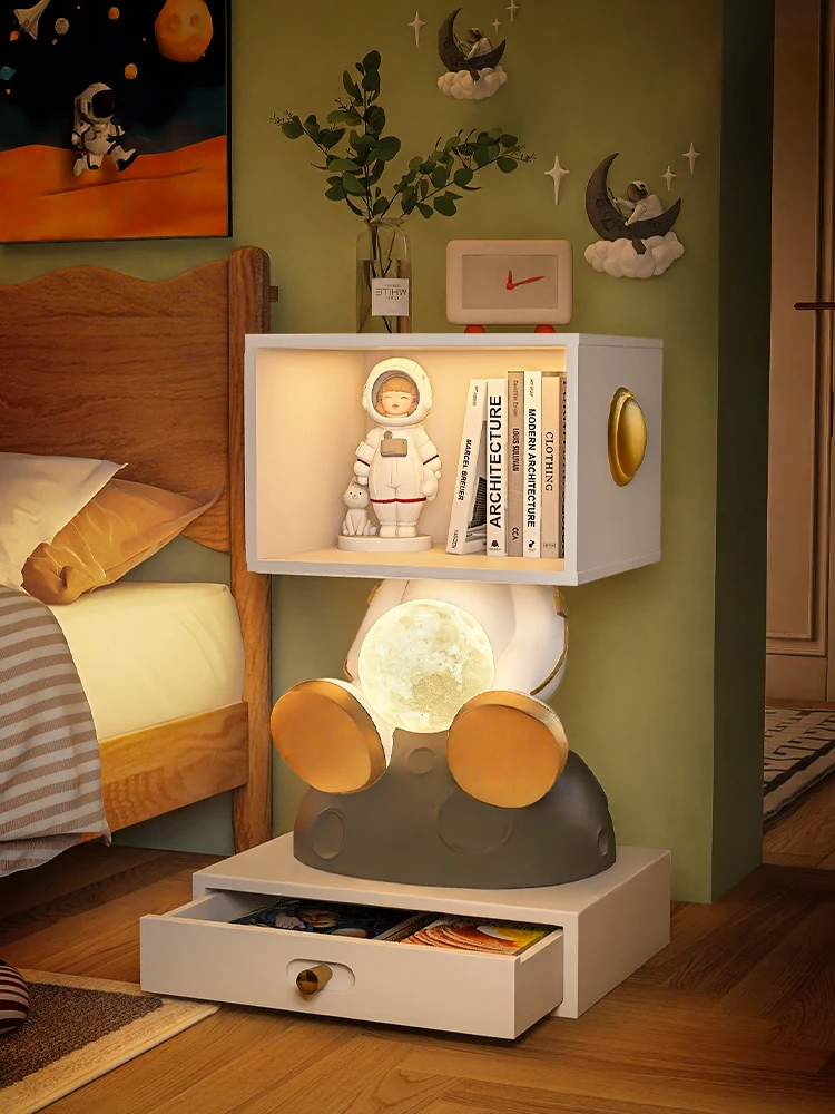 

Creative children's bedside table with lamp bedroom integrated bedside shelf cartoon table lamp small coffee table boy beds
