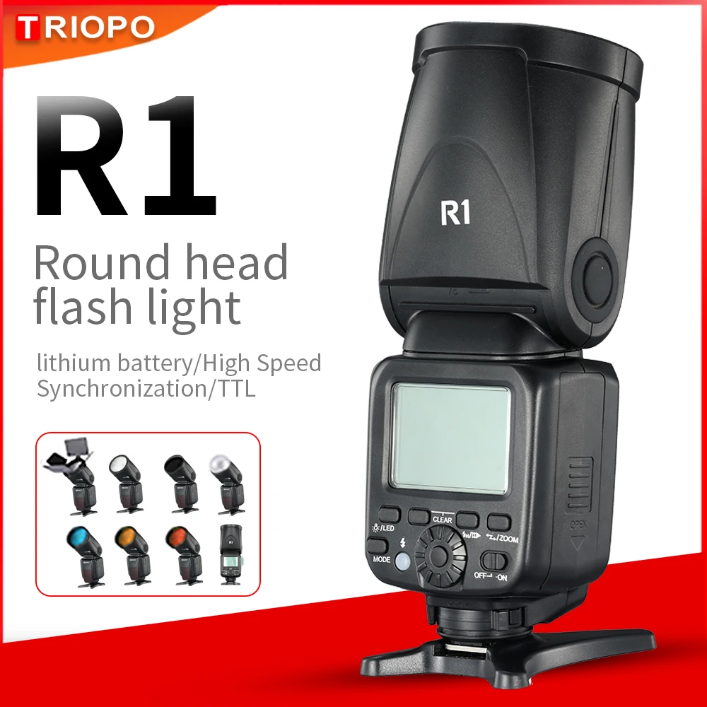 

Triopo R1 Round Head Camera Flash Speedlite 2.4G X Wireless TTL HSS 76Ws Speedlight Flash with Li-Battery for Canon Nikon VS V1C