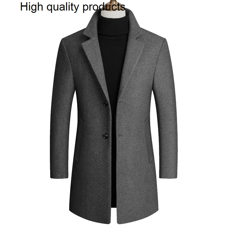 

Men's Woolen Warm Jackets Long Trench Coat Autumn Winter Casual Single Breasted Overcoat Palto Windbreaker Wool Jacket Peacoat