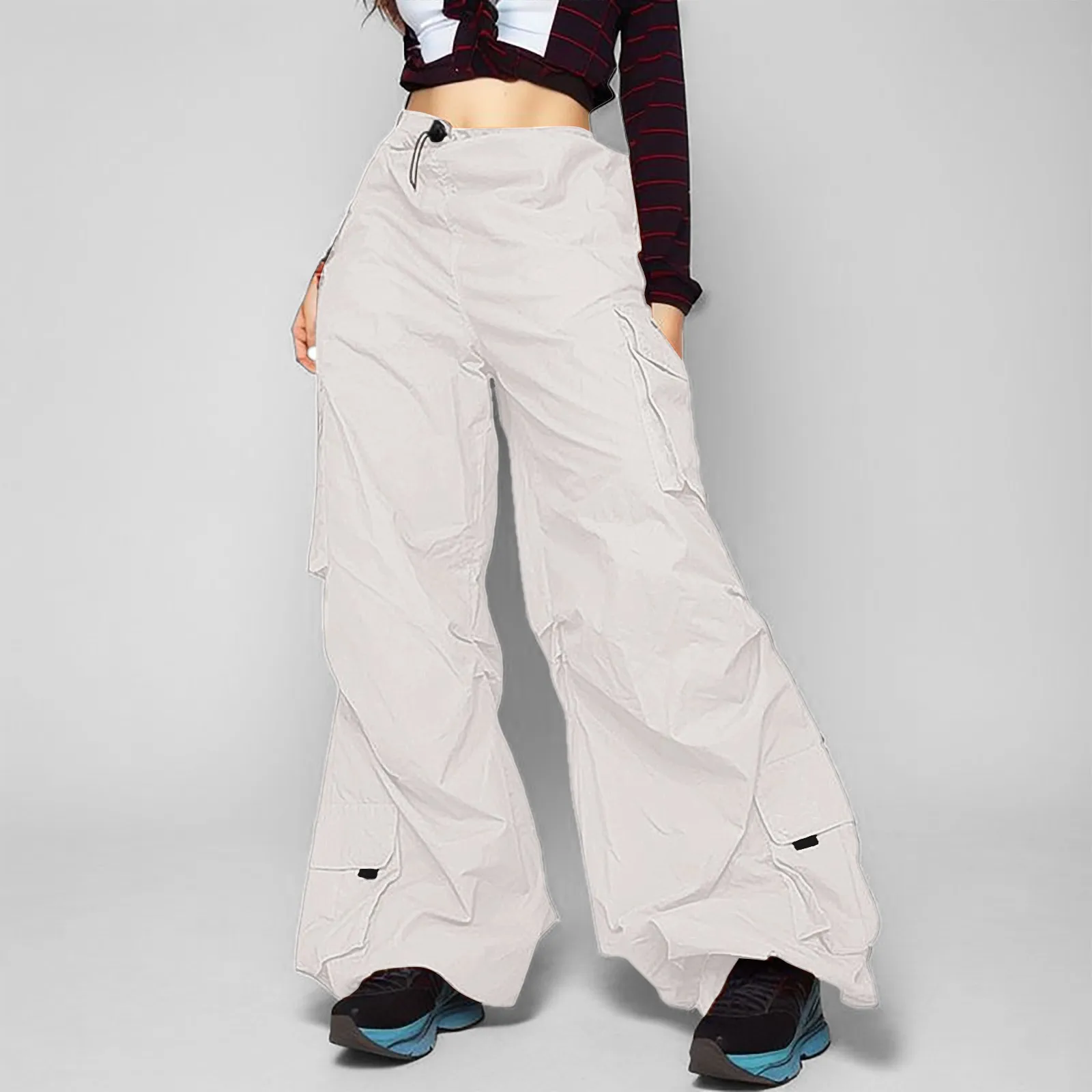 

Y2K Cargo Pants Women Low Waist Drawstring Sweatpant Streetwear Vintage Baggy Wide Leg Trousers Oversized Parachute Pants Jogger