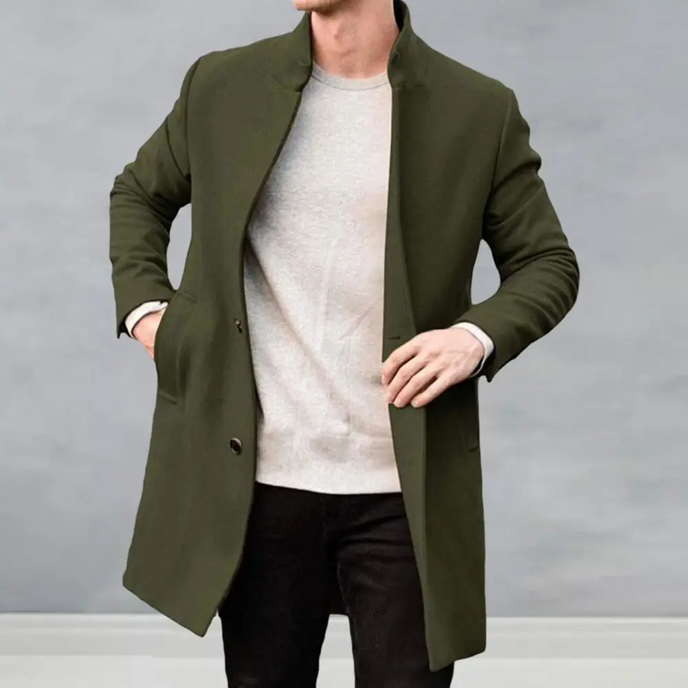 

Пальто длиной до бедра, классическое мужское зимнее пальто с воротником-стойкой, утепленное однотонное пальто с подходящим ко всему дизайном для осени, качественная работа