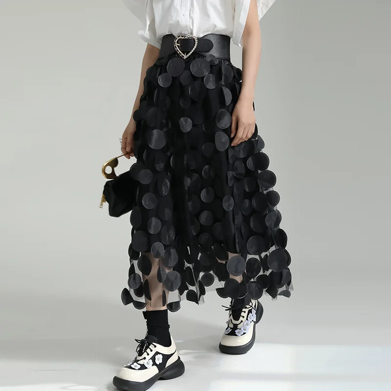 

Zhongchuang Rizhen 2024 летняя новая Ретро трапециевидная юбка с большим подолом юбка с трехмерной юбкой с высокой талией