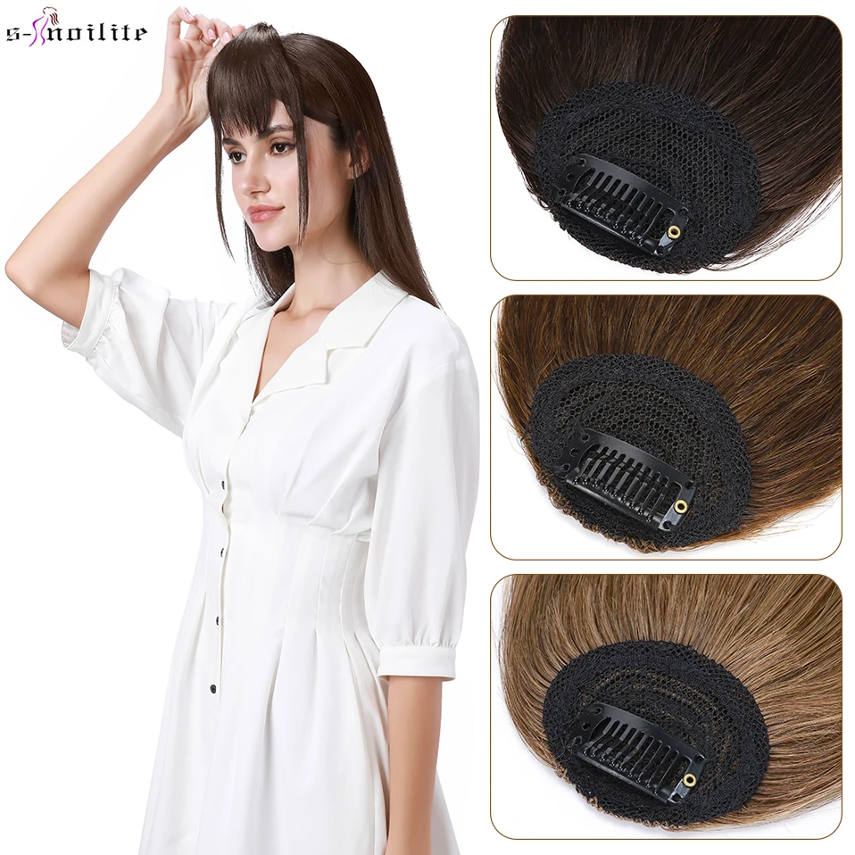 

S-noilite 9g Natural Hair Bangs Fringe Fake Human Hair With Temples Non-remy False Manga Hair Bangs For Women Clip Front Bangs