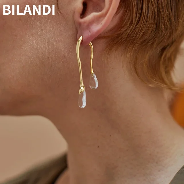 Bilandi-Boucles d'oreilles pendantes en forme de larme pour femme, bijoux modernes, argent 925, résine, arrière, avant, cadeau, tendance, nouveau, 2022 2