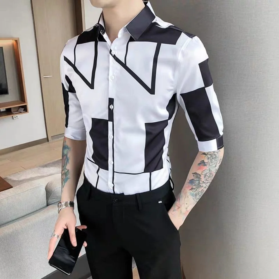 New Men Geometric Printed Blouse Tops 2023 Fashion Summer Short Sleeve Shirts Slim Fit Streetwear Casual Male Chic Clothes A03
New Men Geometric Printed Blouse Tops 2023 Fashion Summer Short Sleeve Shirts Slim Fit Streetwear Casual Male Chic Clothes A03