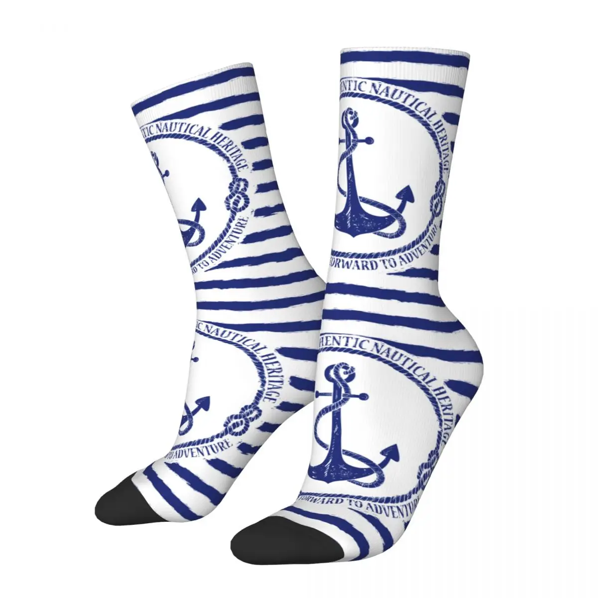 

Women's Blue Nautical Stripe Anchor Socks Warm Casual Socks Harajuku Merch Middle TubeStockings Wonderful Gifts